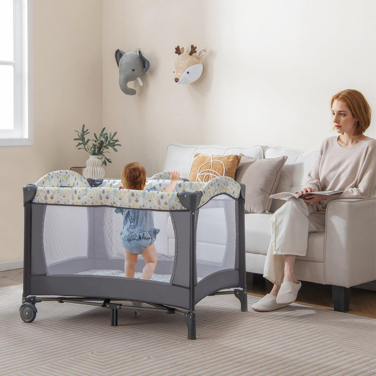 Portable Baby Playard with Bassinet and Changing Table M7080