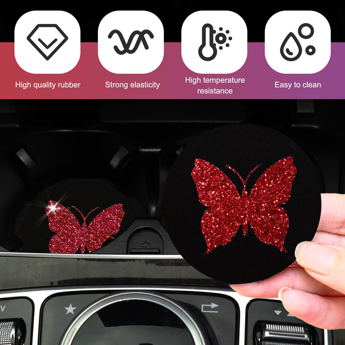 2 PCS Bling Rhinestone Non-Slip Car Coaster P917