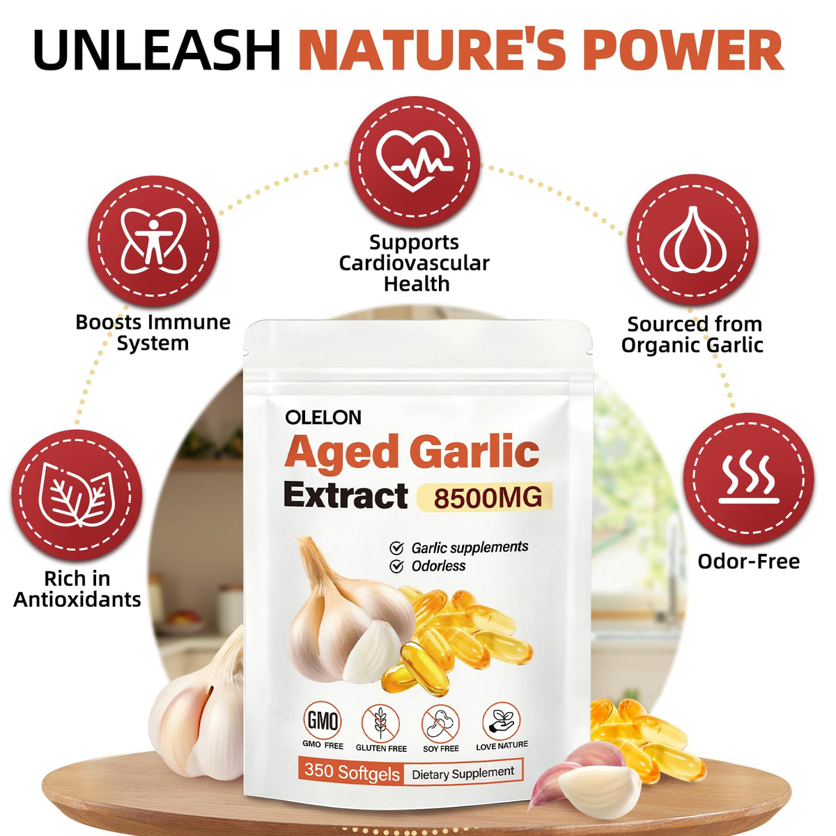 Aged Garlic Extract 350 Softgels Odorless Organic Garlic Supplement Q52452