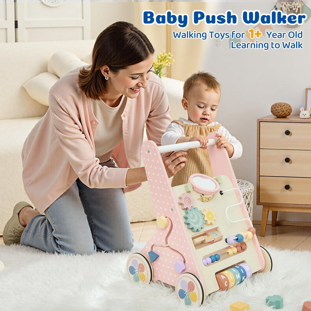 Pink Wooden Baby Walker W27336