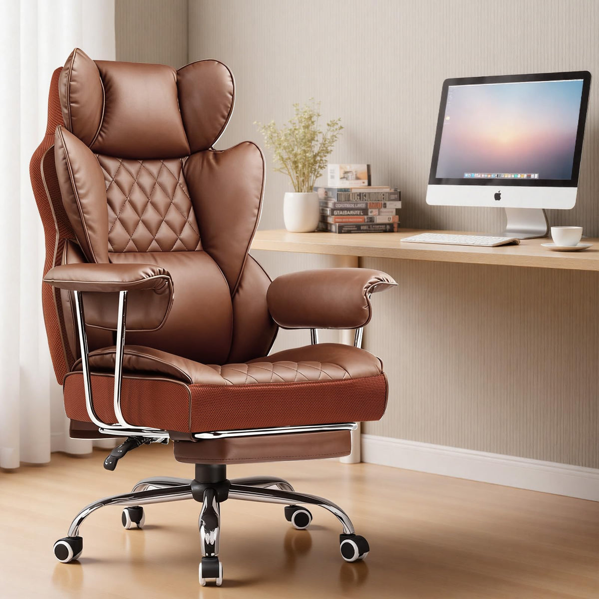 Big and Tall High Back Leather Office Chair with Footrest K76552