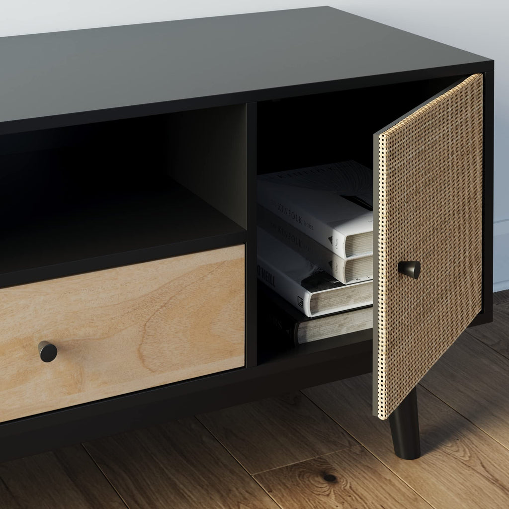 Black Oak Rattan TV Stand with Storage Doors G579