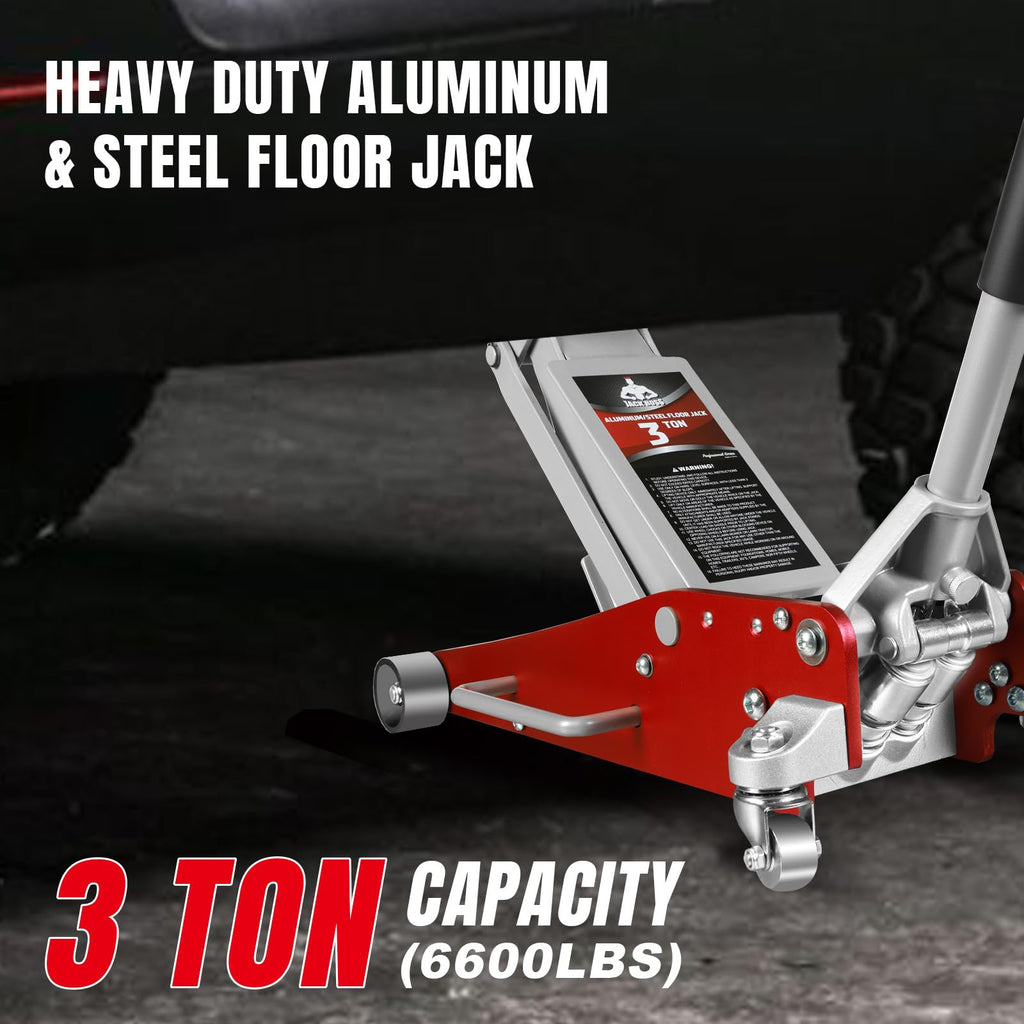 3 Ton Low Profile Aluminum and Steel Car Jack with Jack Stands, Red, 2 Pack D309