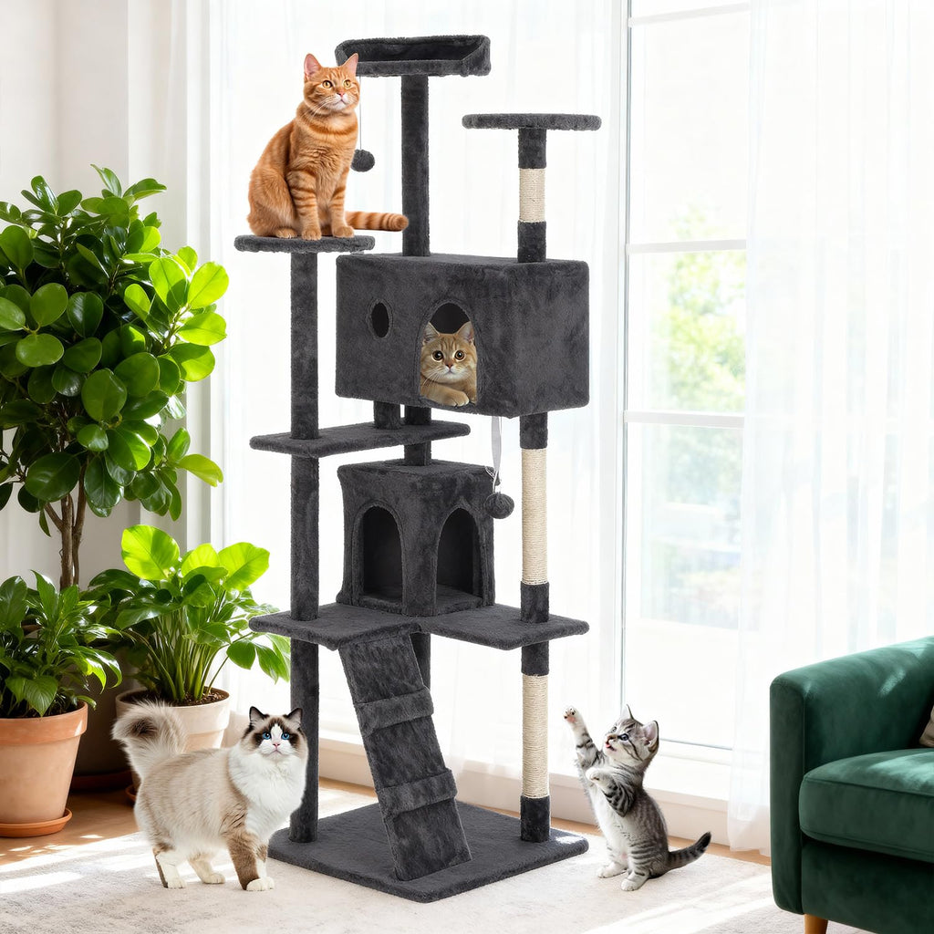 70 Inch Dark Gray Multi-Level Cat Tree with Condo P72227