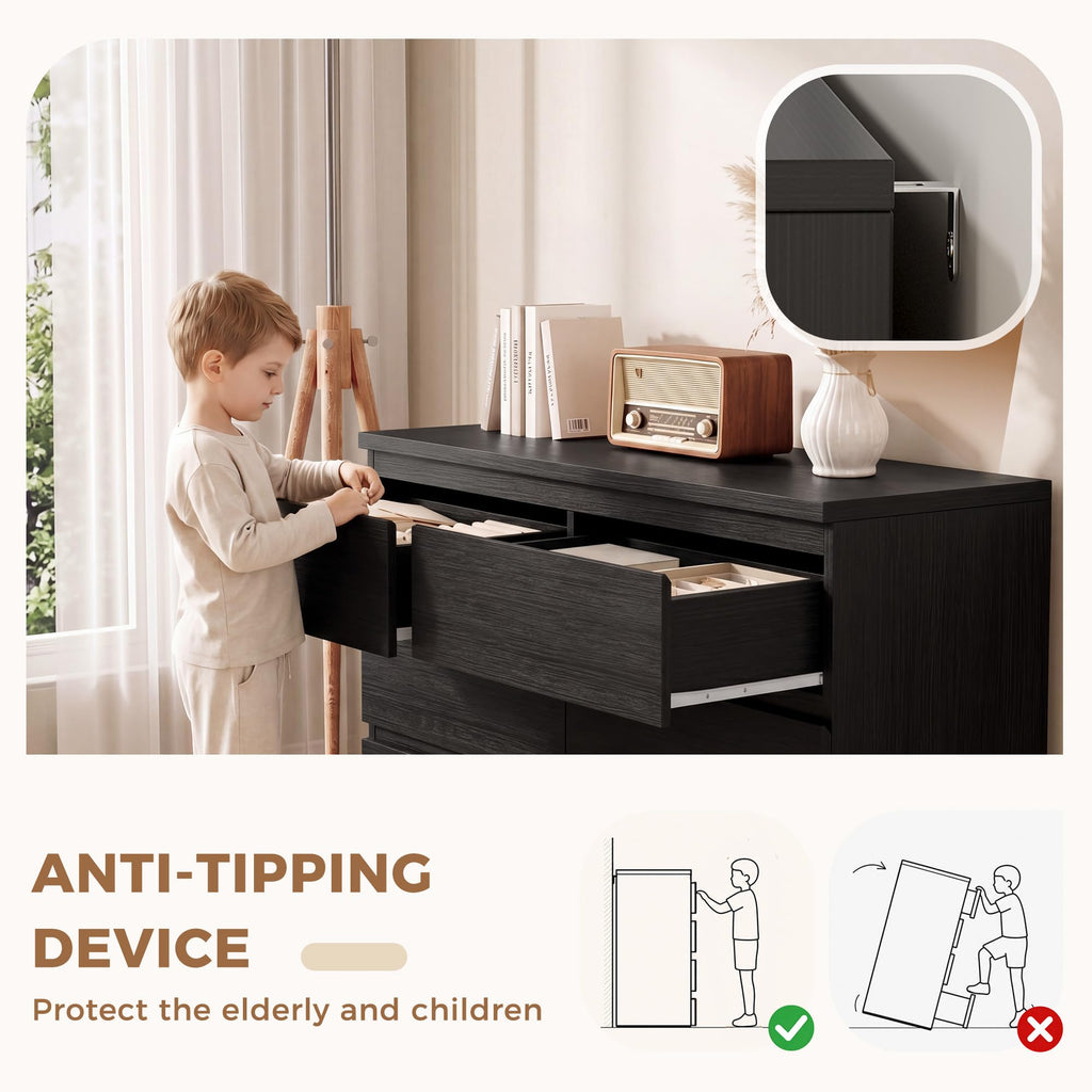 Black 6 Drawer Wood Double Dresser N96968
