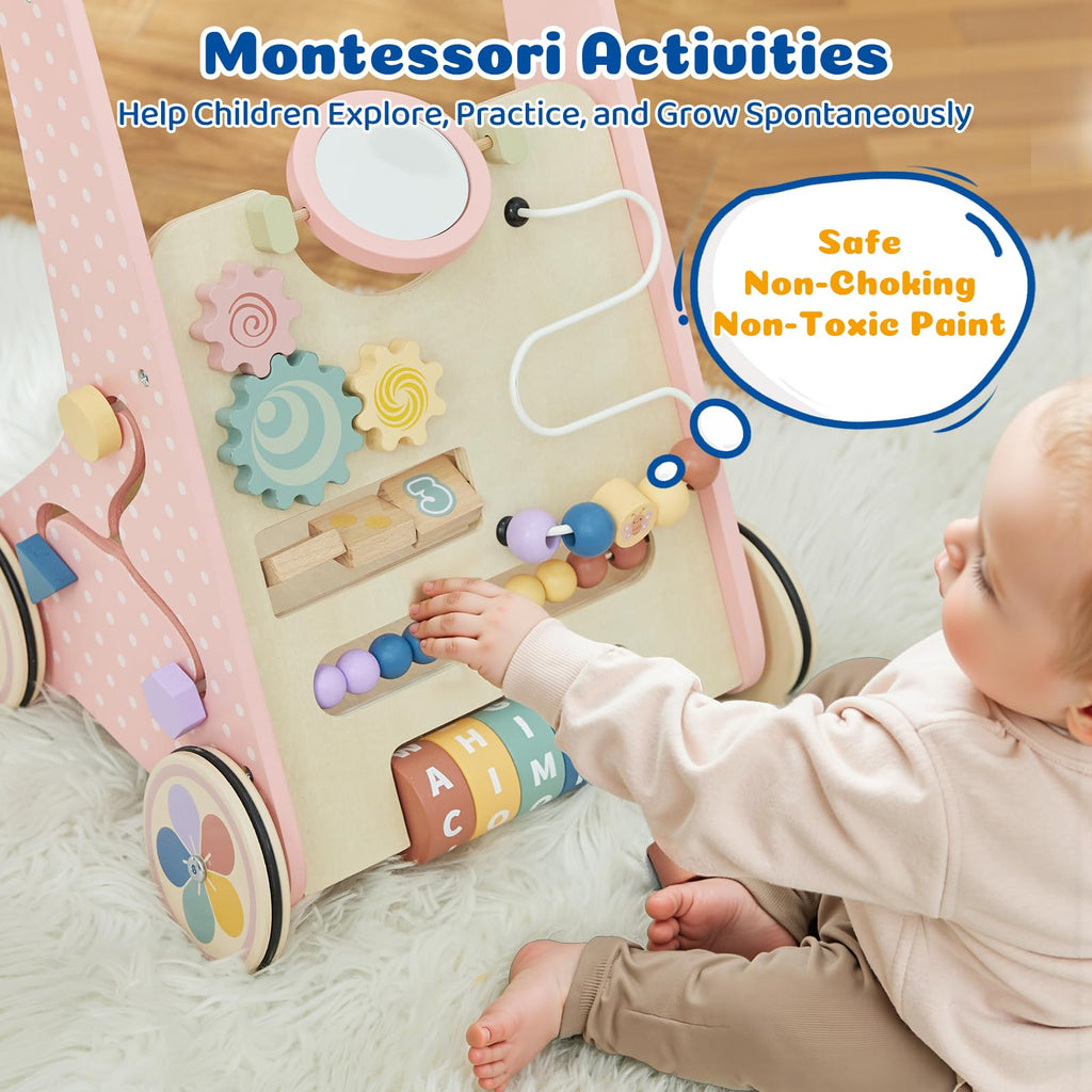 Pink Wooden Baby Walker W27336