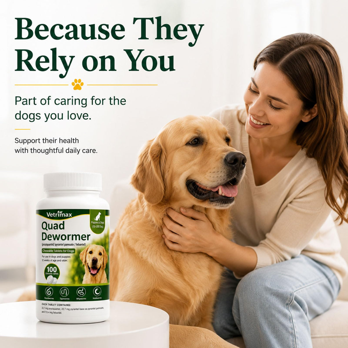 Dewormer for Dogs, 4-Way Wormer, 100 Count B93941