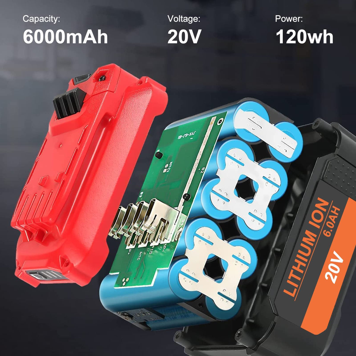 20V 6000mAh Replacement Battery 2 Packs X713