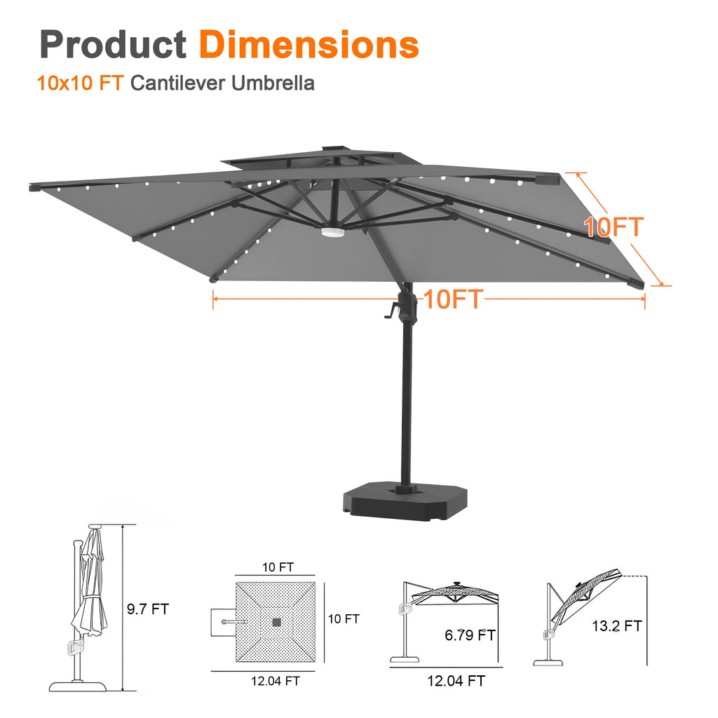 10' X 10' Cantilever Umbrella with LED Lights E45521