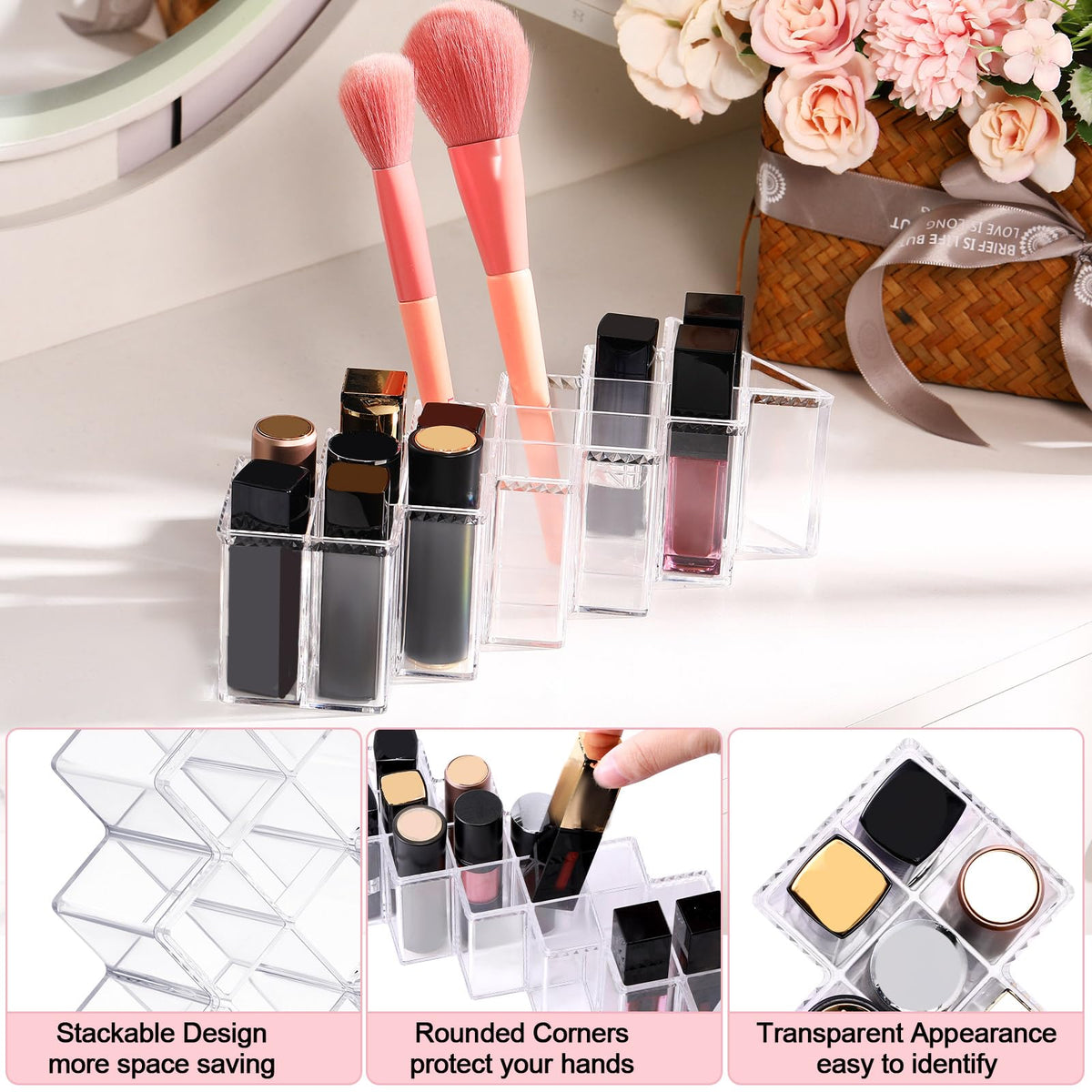 4 Pack 64 Slots Acrylic Lipstick Organizer J9380