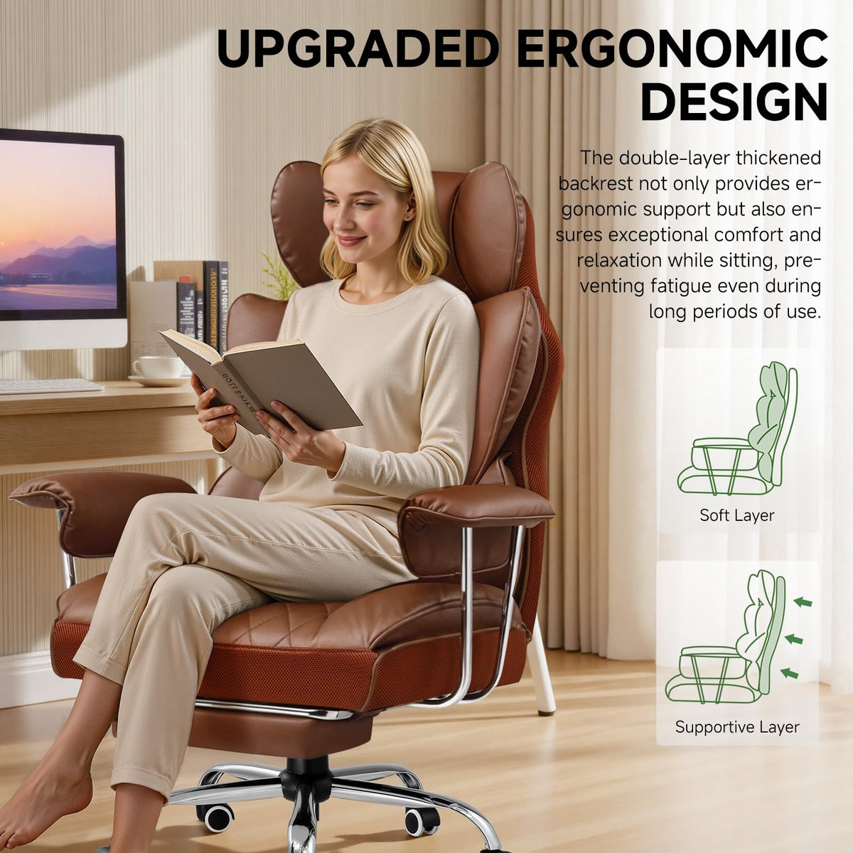 Big and Tall High Back Leather Office Chair with Footrest K76552