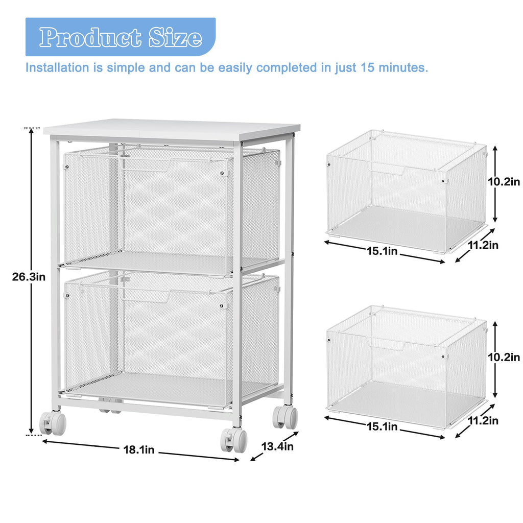 White 2 Drawer Rolling File Cabinet B45805