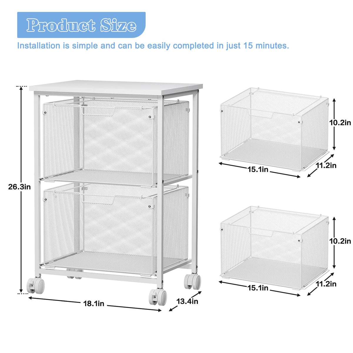 White 2 Drawer Rolling File Cabinet B45805