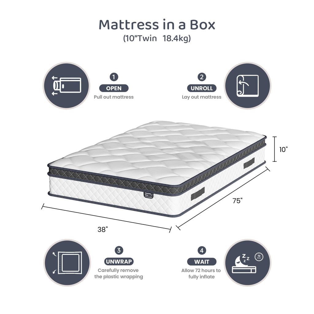 10 Inch Twin Hybrid Mattress in a Box with Pocket Spring & Memory Foam N76249