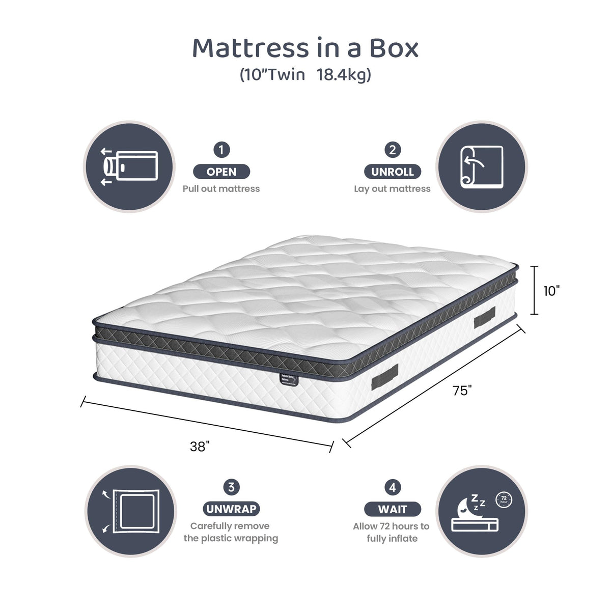 10 Inch Twin Hybrid Mattress in a Box with Pocket Spring & Memory Foam N76249