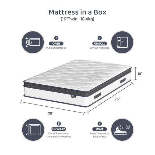 10 Inch Twin Hybrid Mattress in a Box with Pocket Spring & Memory Foam N76249