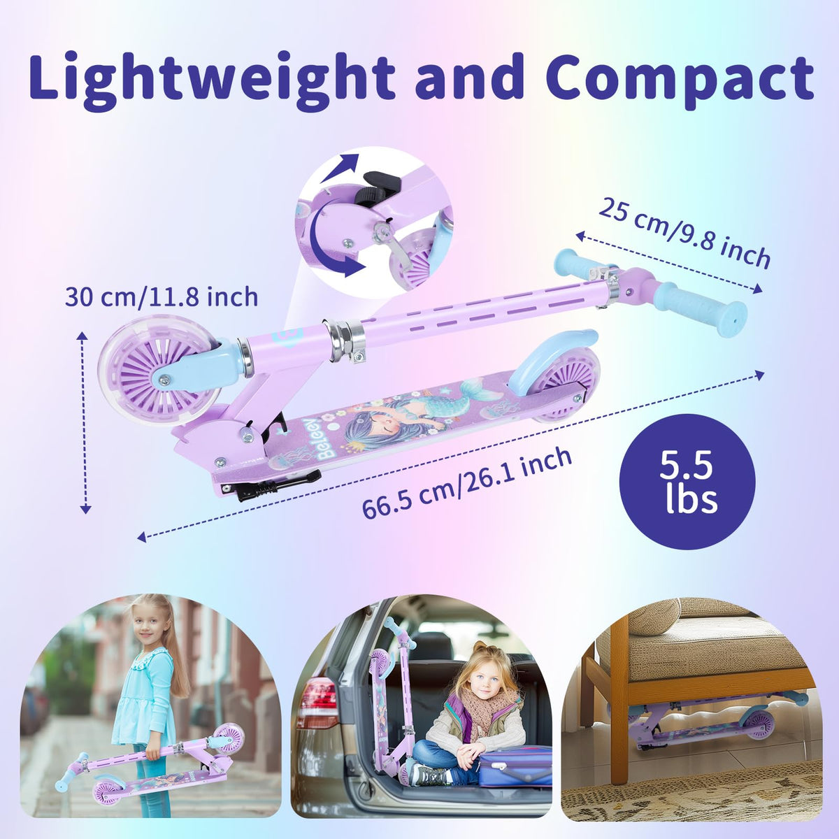 2 Wheel Folding Lightweight Kick Scooter with Light-Up Wheels V274056