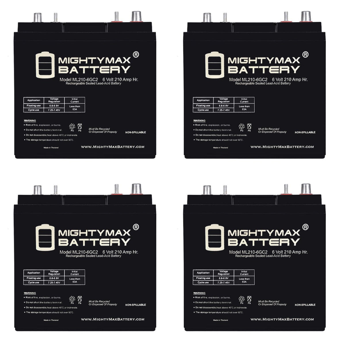 6V 210AH Dual Terminal SLA Replacement Battery 4 Pack I14120