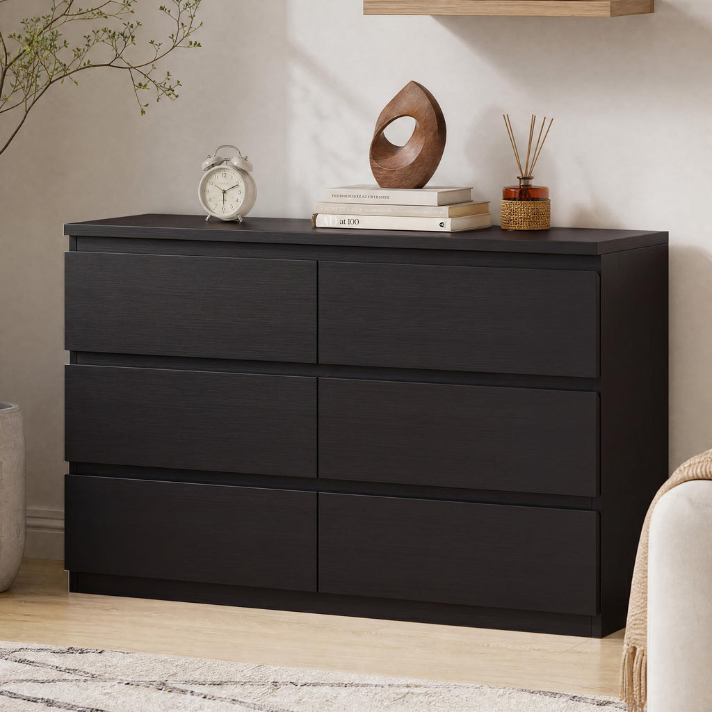 Black 6 Drawer Wood Double Dresser N96968