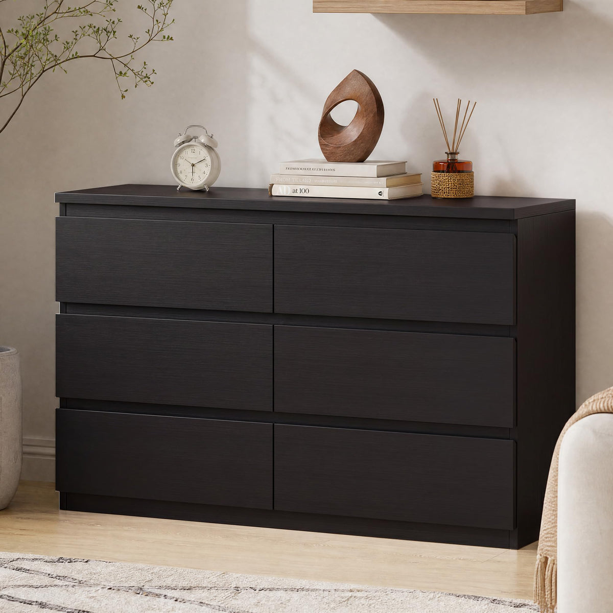 Black 6 Drawer Wood Double Dresser N96968