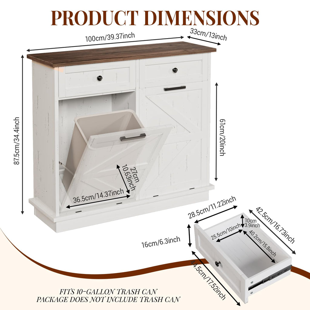 Brown White Double Tilt Out Trash Cabinet with Drawers G62988