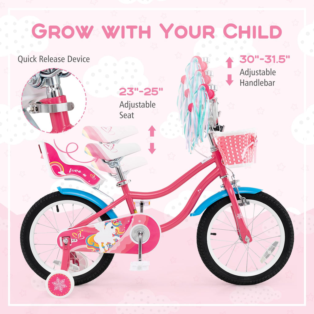 Girls Bike with Streamers & Doll-Seat Q293566