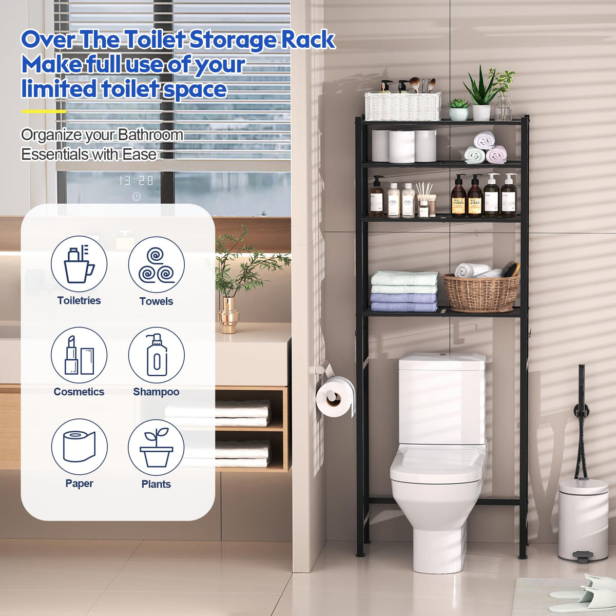 4 Tier Over The Toilet Storage Rack Black I16330