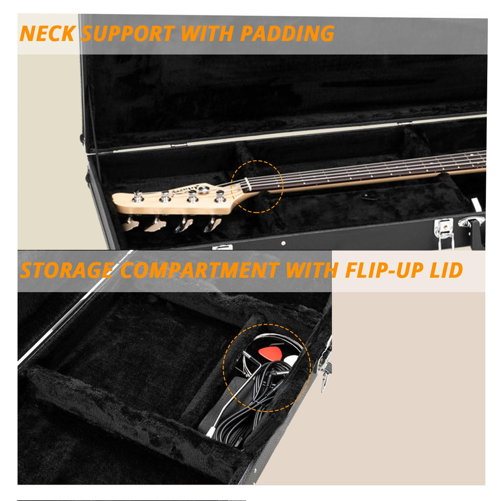 Black Bass Guitar Hard Case with Lock Latch and Soft Padding O65035