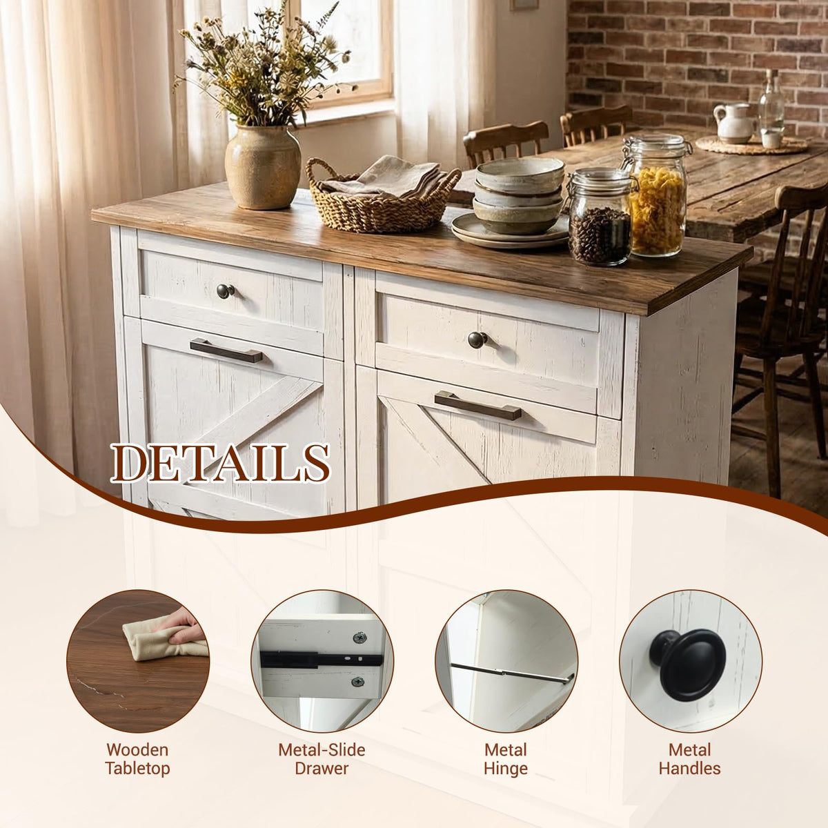 Brown White Double Tilt Out Trash Cabinet with Drawers G62988