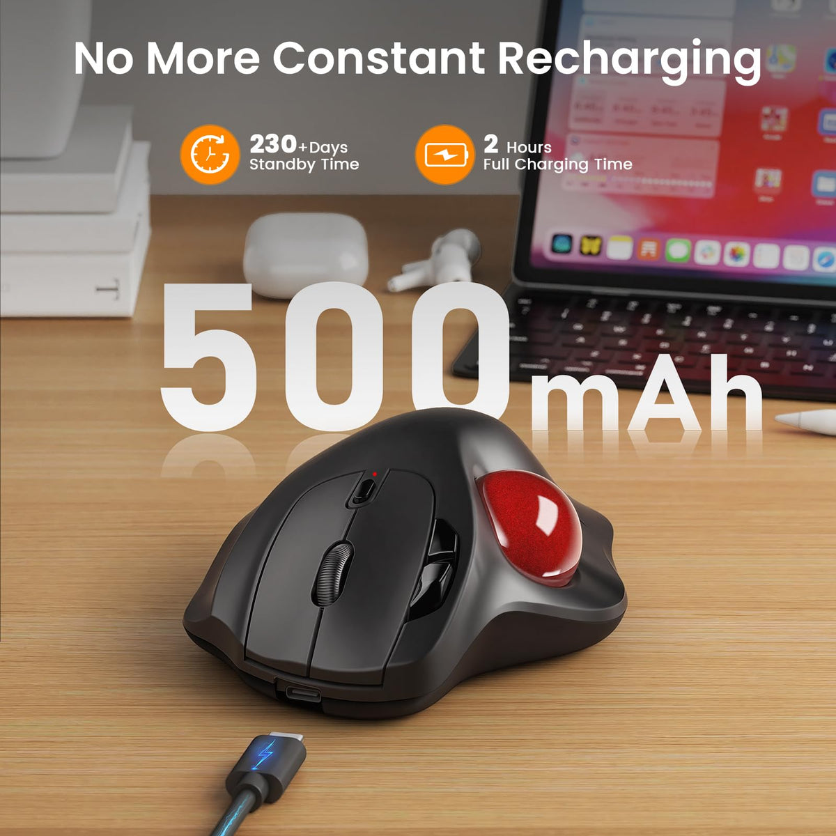 Wireless Rechargeable Thumb Control Trackball Mouse O392