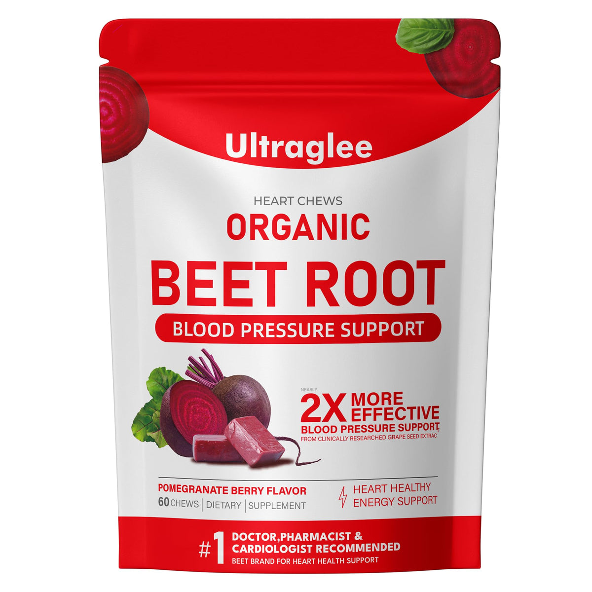 Beet Root Chewable Nitric Oxide Support Soft Chews 60 Pomegranate Berry Flavor H230