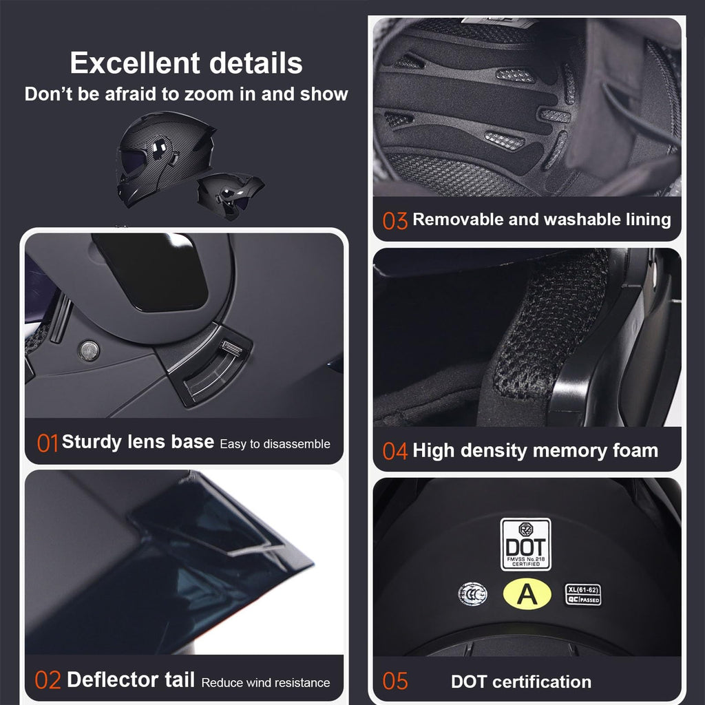 Modular Bluetooth Motorcycle Helmet DOT Approved Dual Visor Flip up H3491