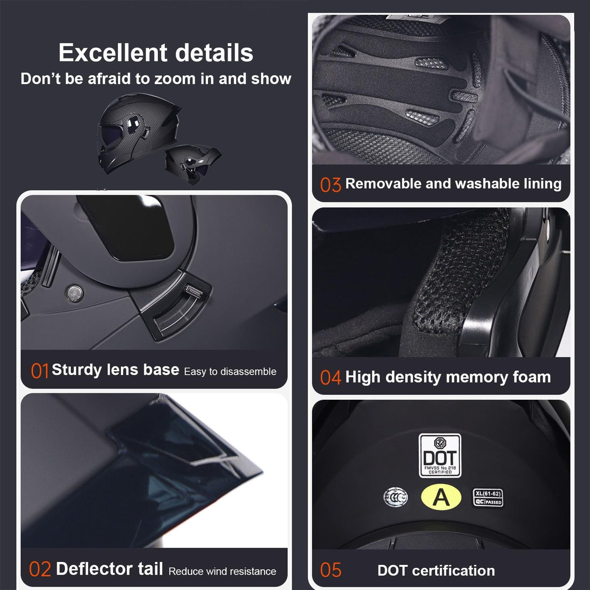 Modular Bluetooth Motorcycle Helmet DOT Approved Dual Visor Flip up H3491