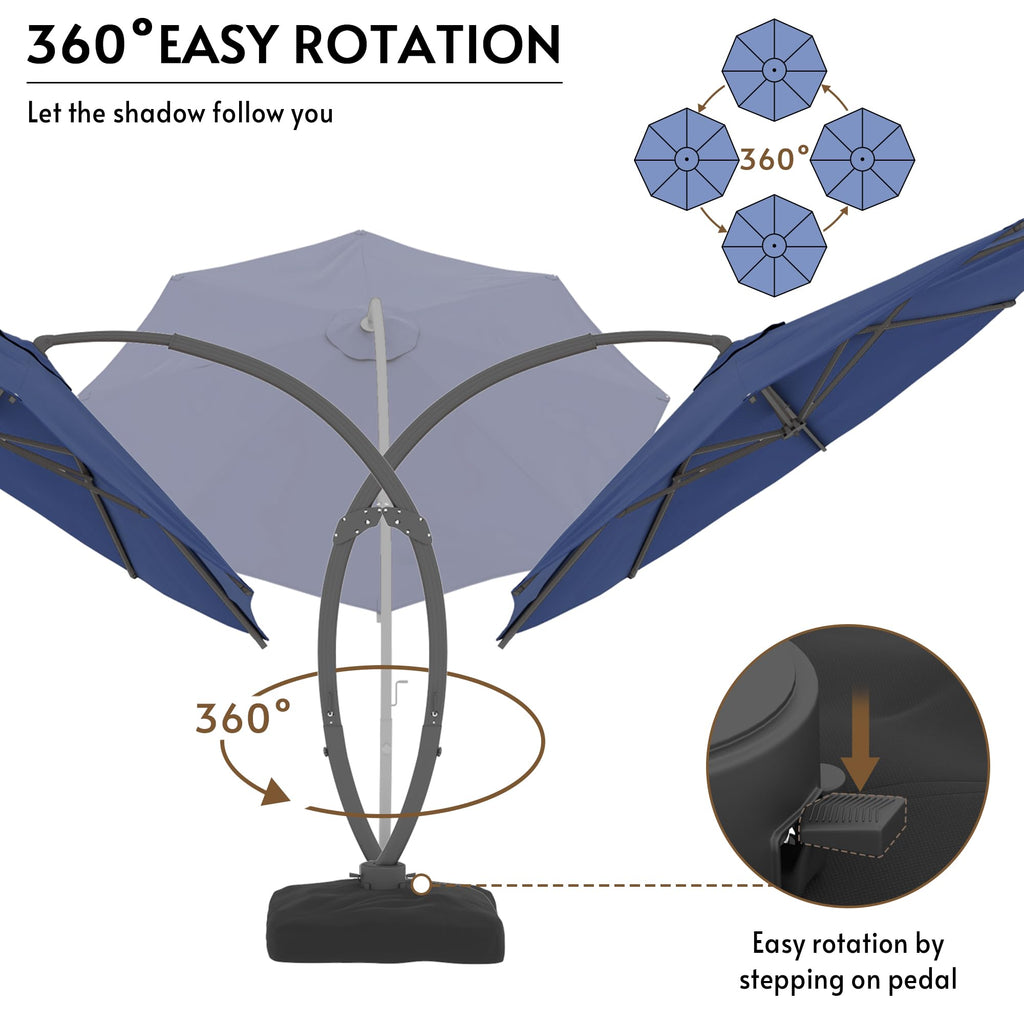 12FT Navy Blue Cantilever Patio Umbrella with Base R6089