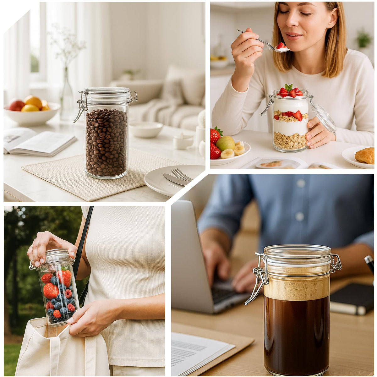 8 PCS 16 oz Glass Jars with Airtight Lid L838