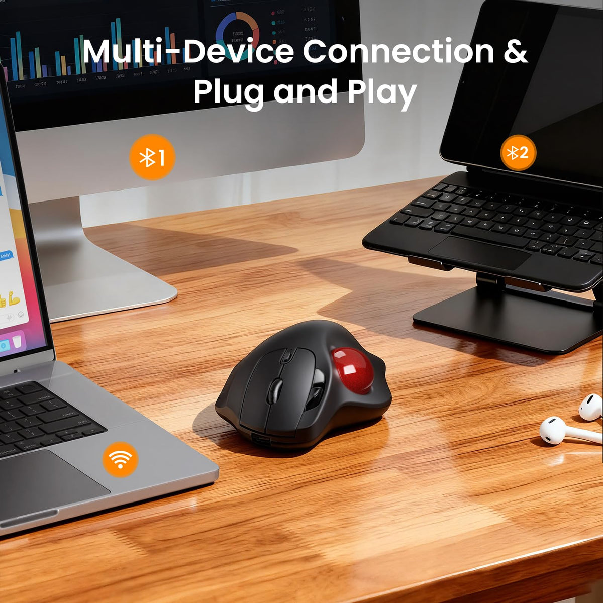 Wireless Rechargeable Thumb Control Trackball Mouse O392