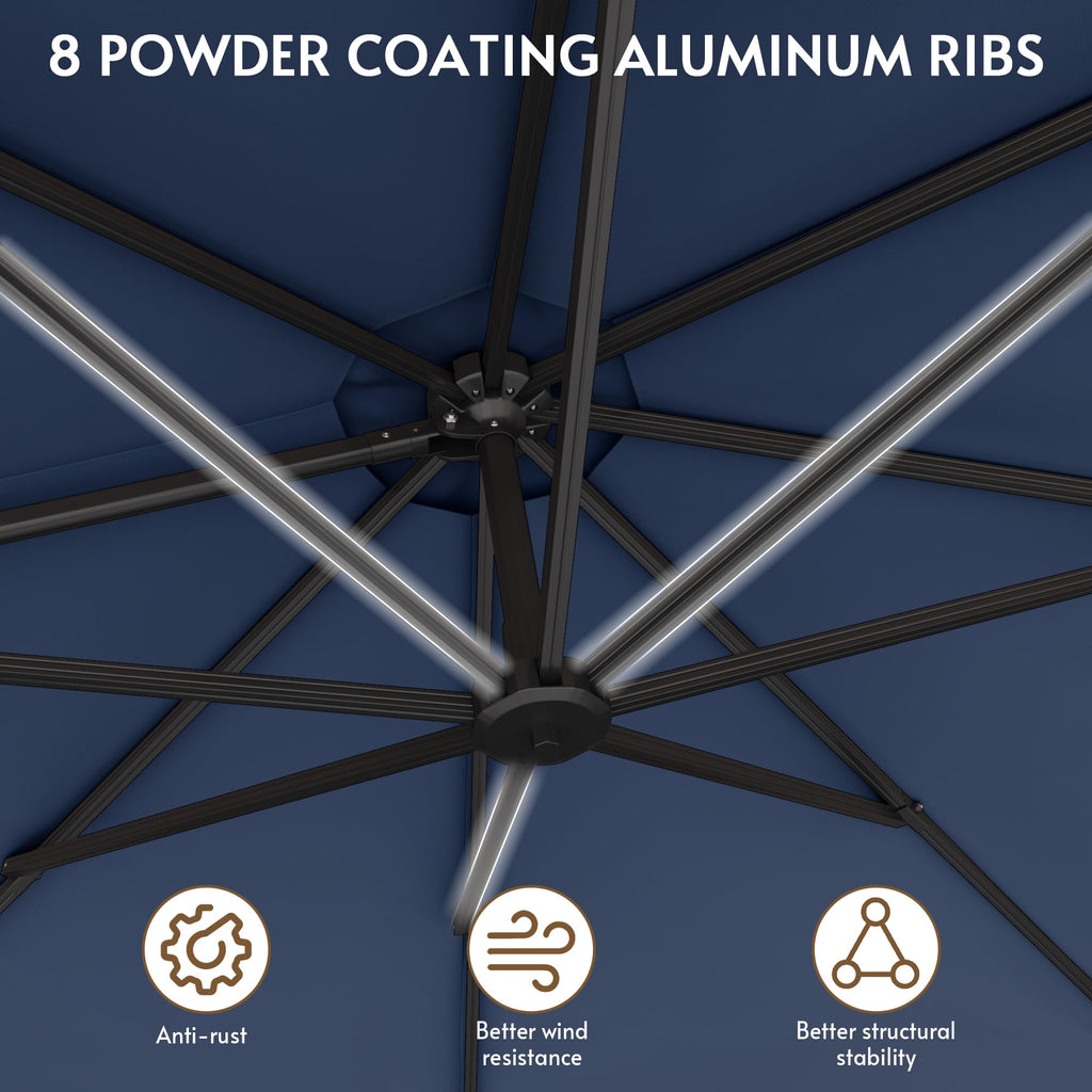 12FT Navy Blue Cantilever Patio Umbrella with Base R6089