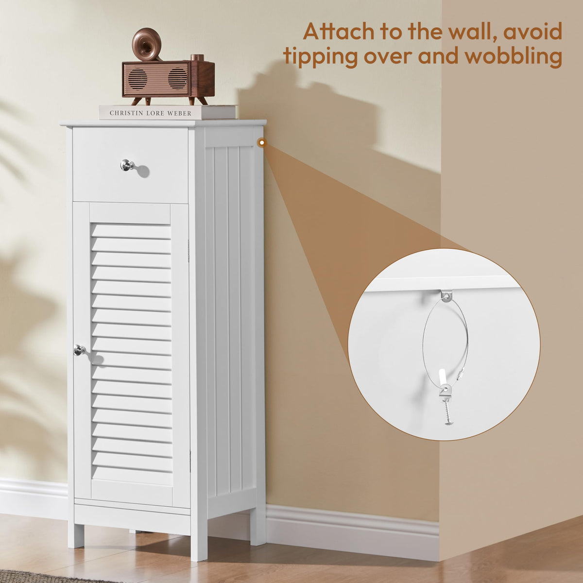 White Bathroom Storage Cabinet with Drawer U264