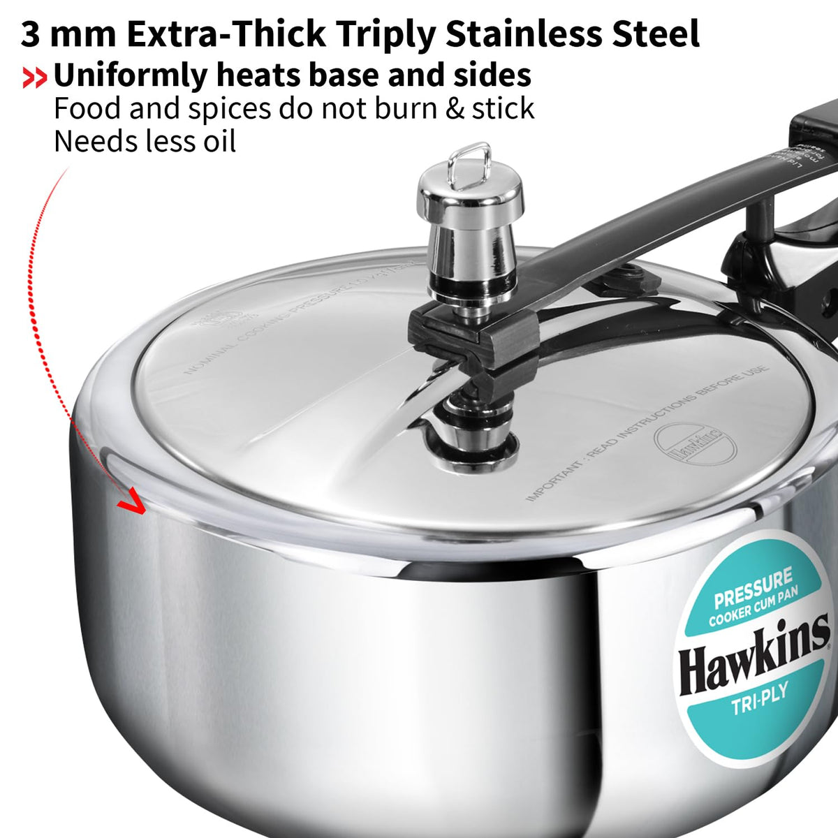 3 Litre Tri-Ply Stainless Steel Pressure Cooker O7342