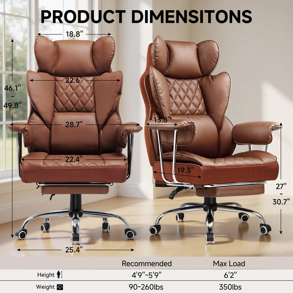 Big and Tall High Back Leather Office Chair with Footrest K76552
