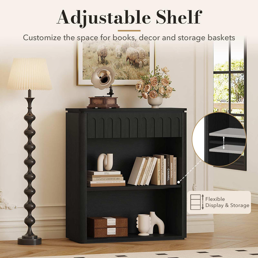 Black Wood Grain Console Table and 3 Tier Bookshelf Set N6045