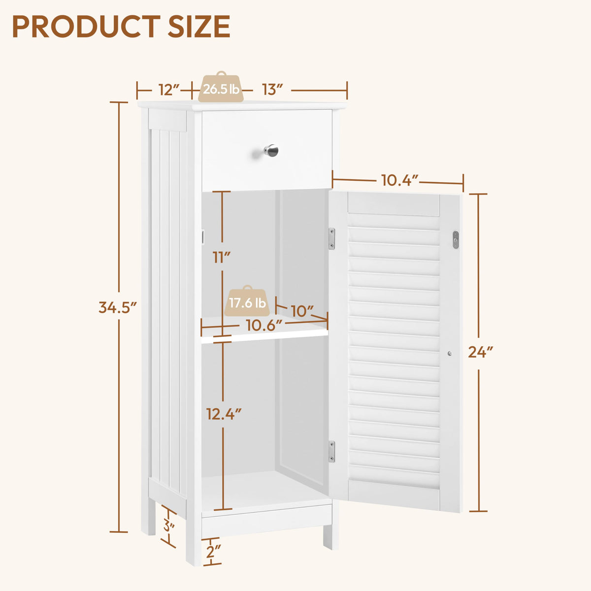 White Bathroom Storage Cabinet with Drawer U264