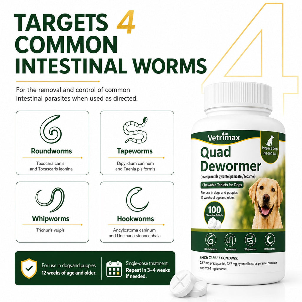 Dewormer for Dogs, 4-Way Wormer, 100 Count B93941