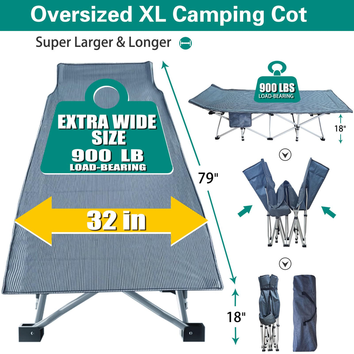 32" XXL Camping Cot with Mattress I753