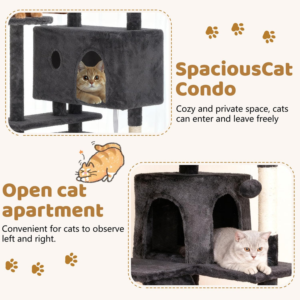 70 Inch Dark Gray Multi-Level Cat Tree with Condo P72227