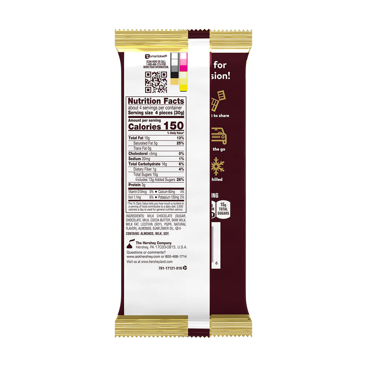 Milk Chocolate with Almonds Candy Bars, 4.25 oz, 12 ct Y908