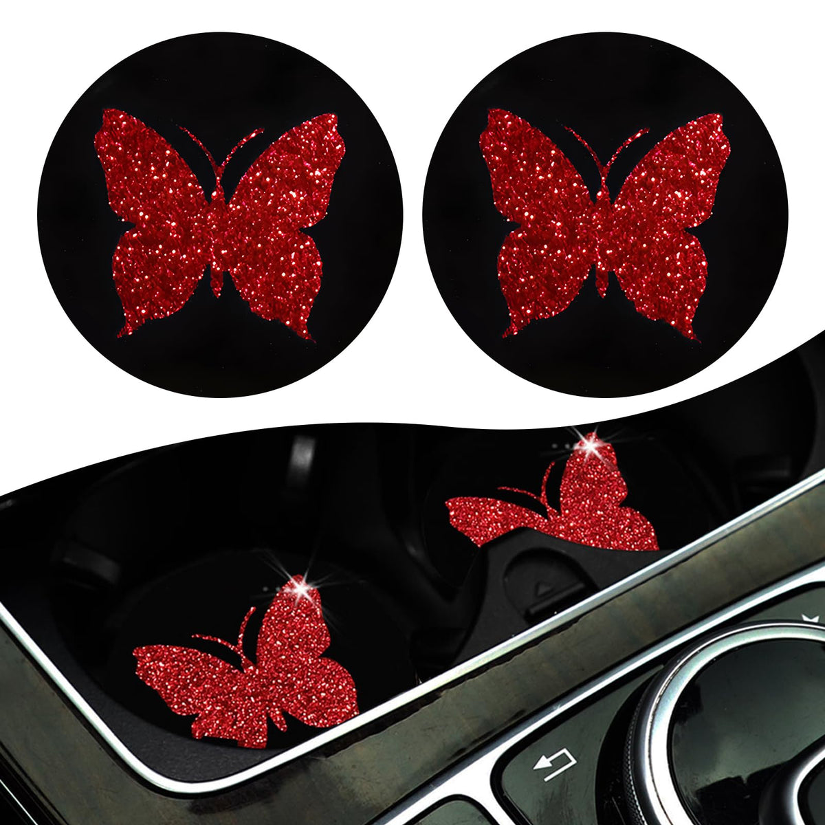 2 PCS Bling Rhinestone Non-Slip Car Coaster P917
