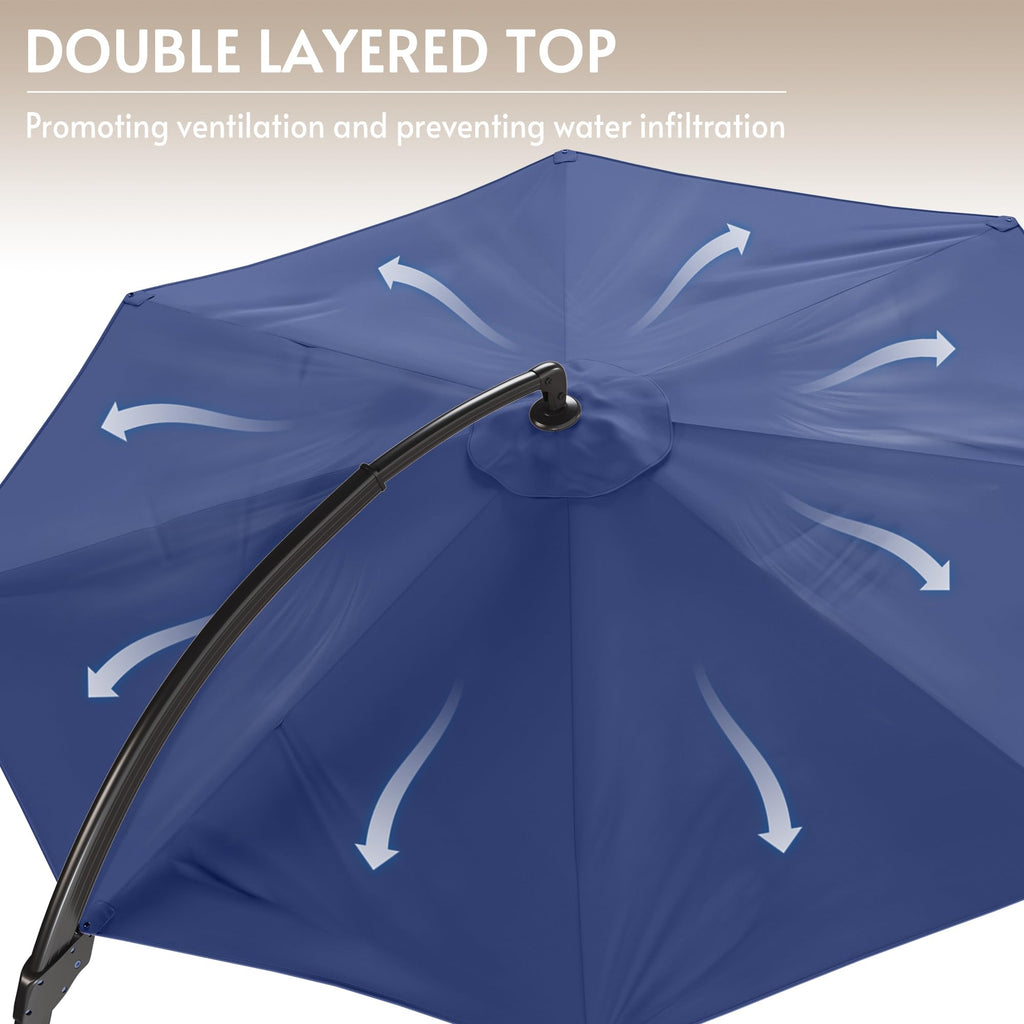 12FT Navy Blue Cantilever Patio Umbrella with Base R6089