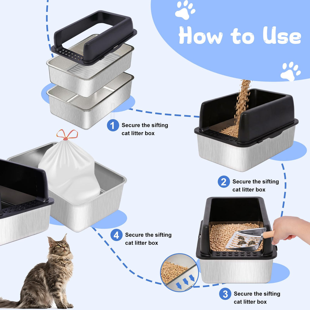 Stainless Steel Sifting Litter Box with Lid D626244