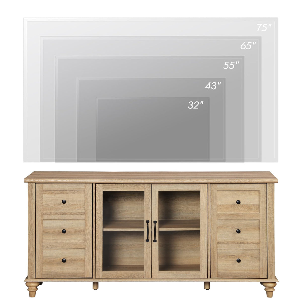 Wood TV Stand for 65 Inch TV with Glass Door D565715